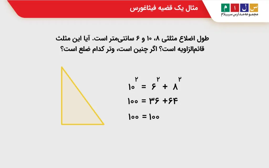 مثال یک قضیه فیثاغورس