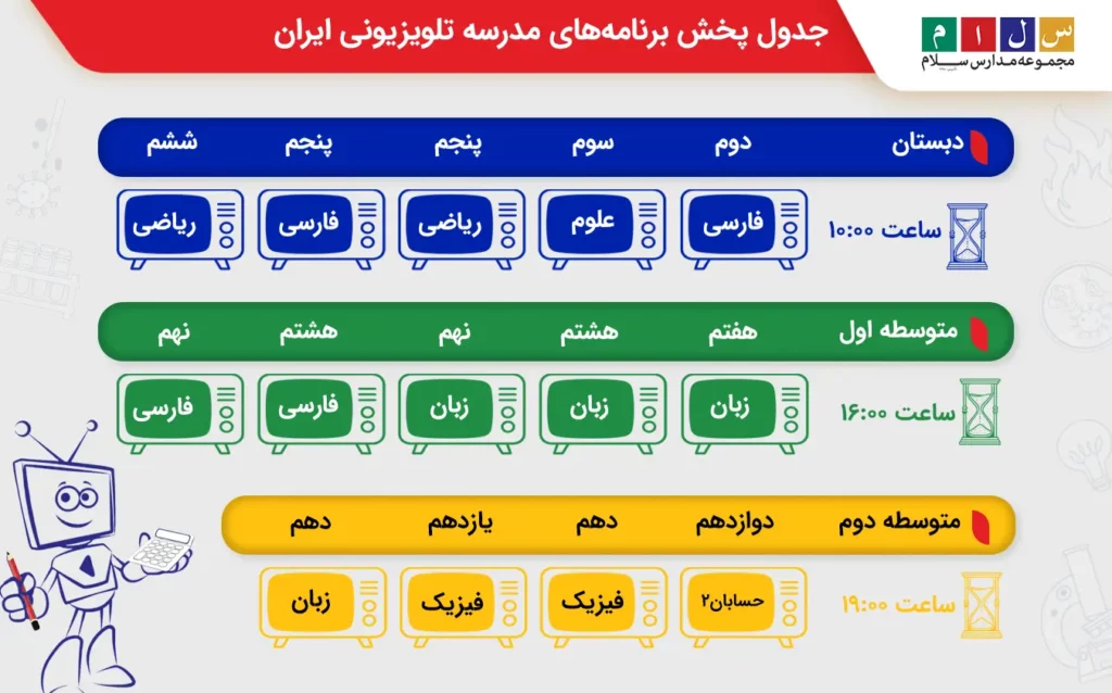جدول پخش مدرسه تلویزیونی دوشنبه ۱۸ اسفندماه
