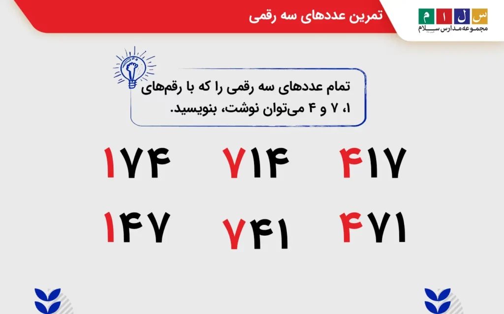 تمرین عددهای سه رقمی