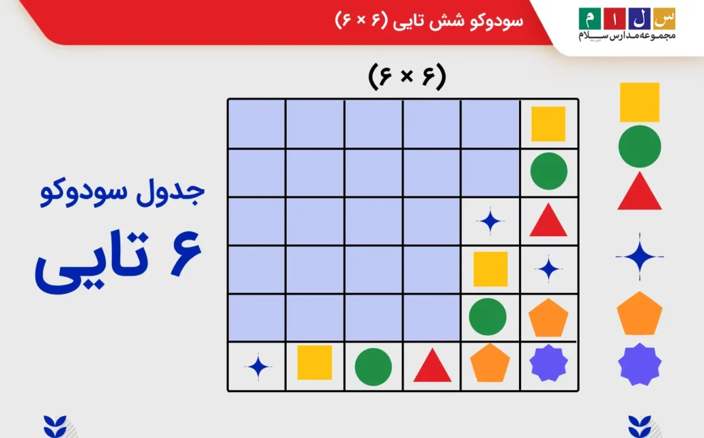 جدول سودوکو ۶ تایی کلاس اول