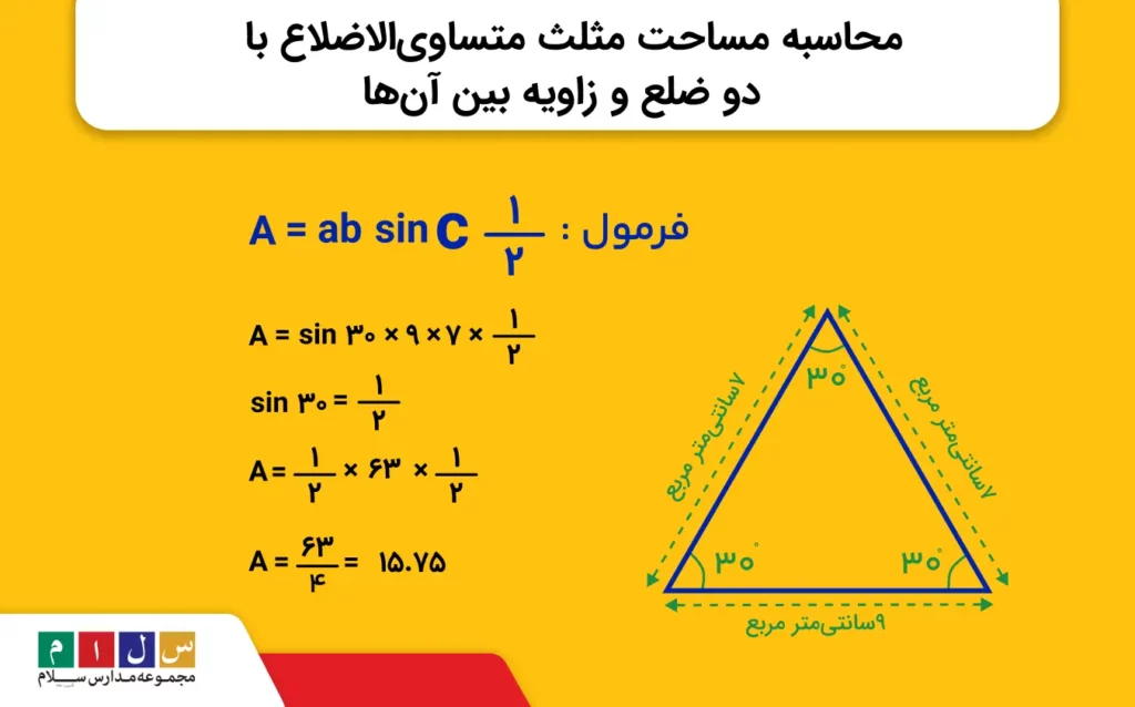محاسبه مساحت مثلث متساویالاضلاع با با دو ضلع و زاویه بین آنها