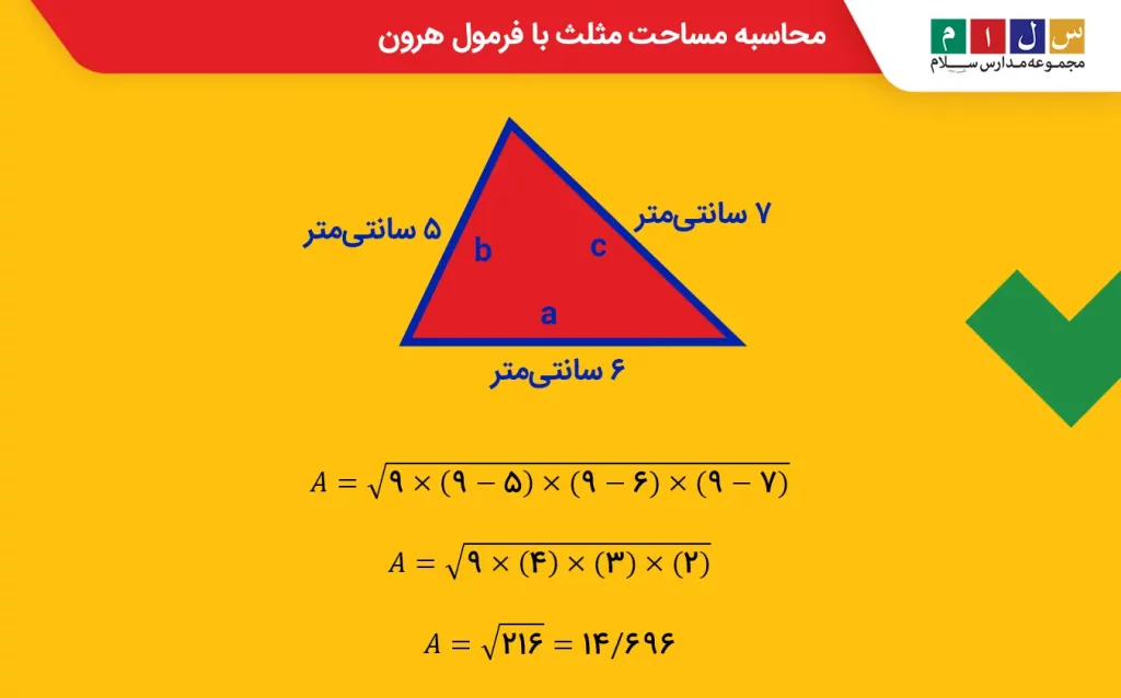 محاسبه مساحت مثلث با فرمول هرون