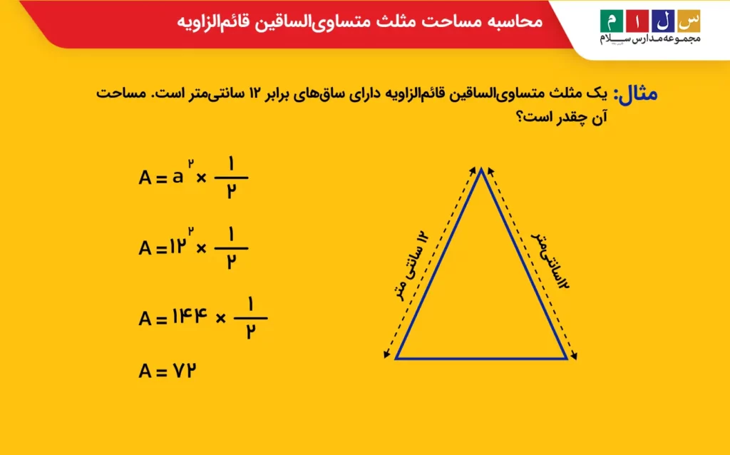 محاسبه مساحت مثلث متساویالساقین قائمالزاویه
