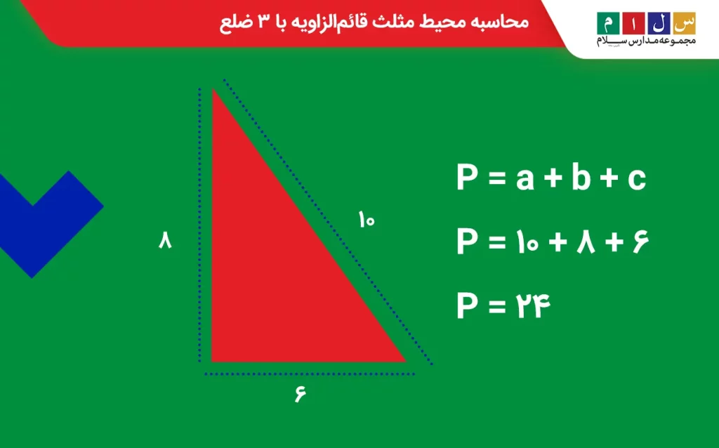  روش محاسبه محیط مثلث قائم‌الزاویه با ۳ ضلع