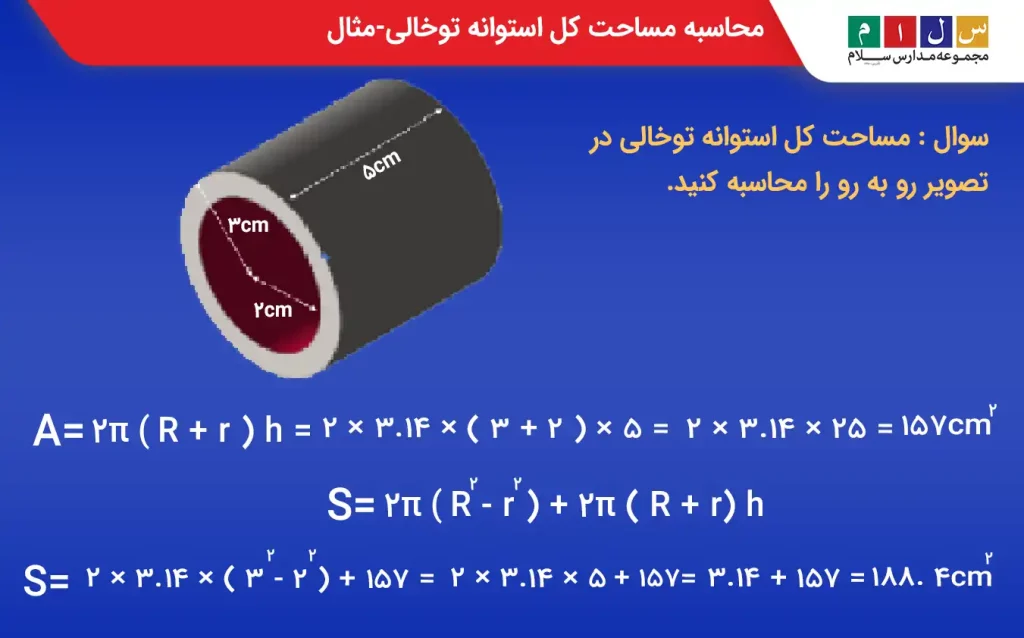 مساحت کل استوانه توخالی-مثال 11