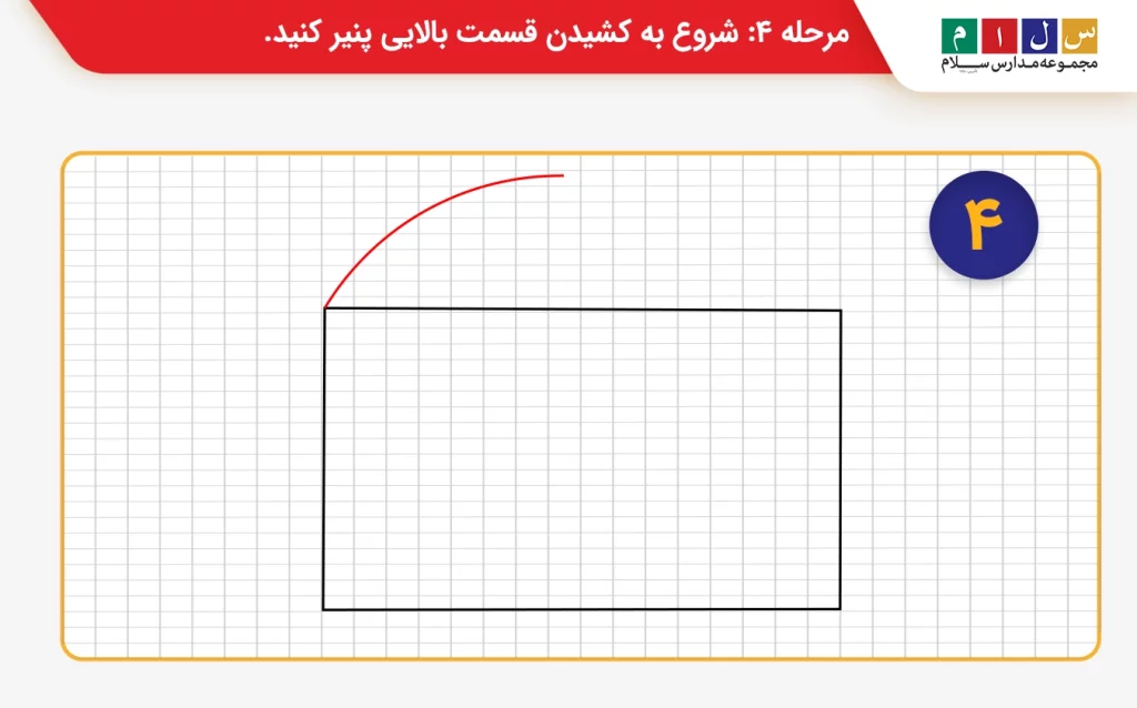  مرحله 4 نقاشی پنیر کارتونی شروع به کشیدن قسمت بالایی پنیر کنید. 