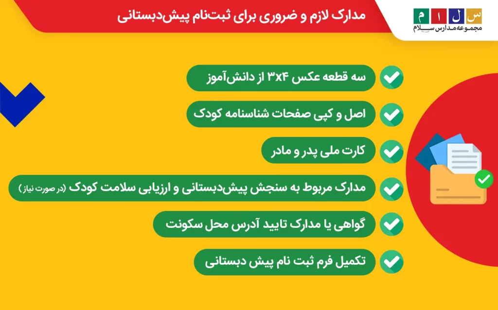 مدارک لازم برای ثبت نام پیش دبستانی
