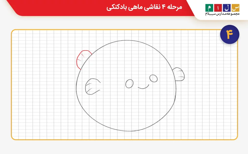 مرحله ۴ نقاشی ماهی بادکنکی