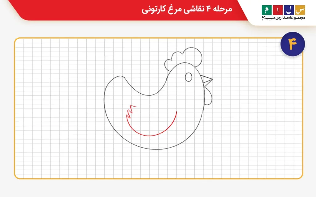 مرحله ۴ نقاشی  مرغ کارتونی 