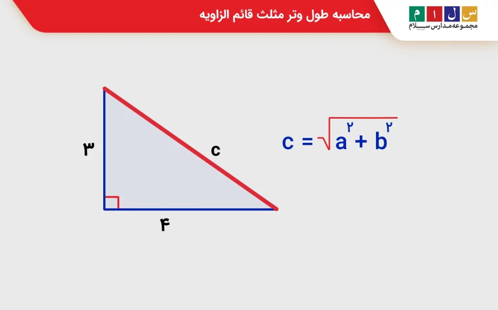 محاسبه طول وتر مثلث قائم الزاویه 
