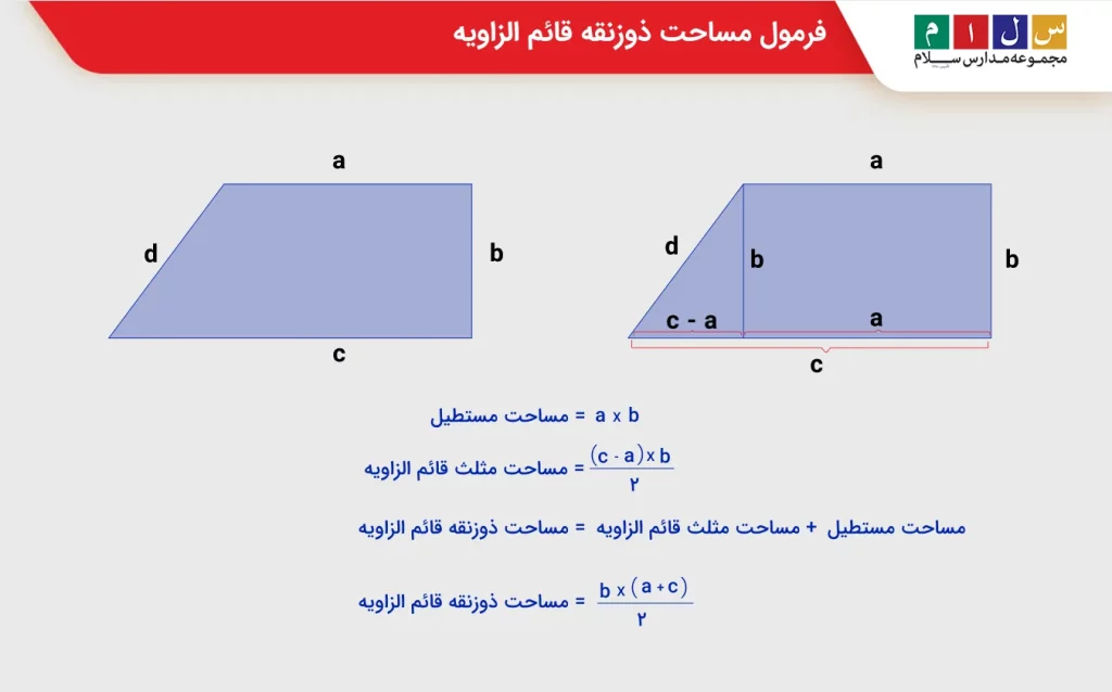 فرمول مساحت ذوزنقه قائم الزاویه

