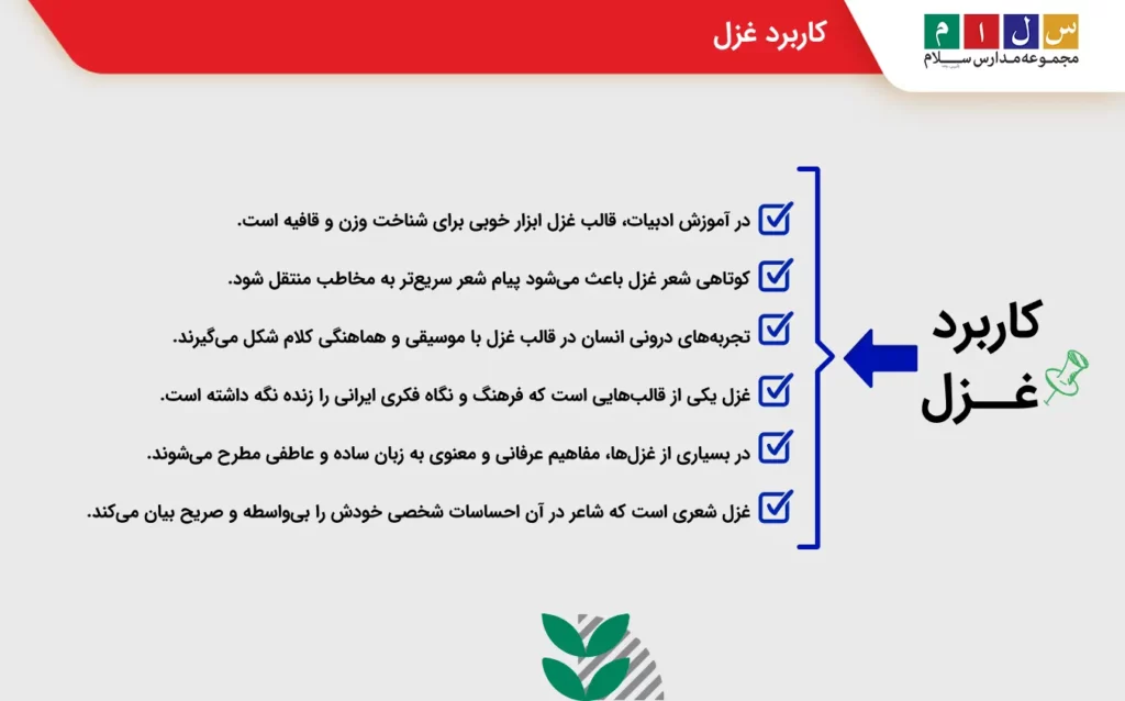 بررسی کاربردهای غزل