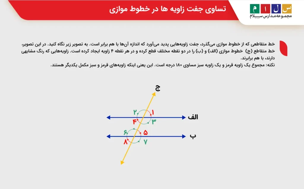 تساوی جفت زاویه ها در خطوط موازی