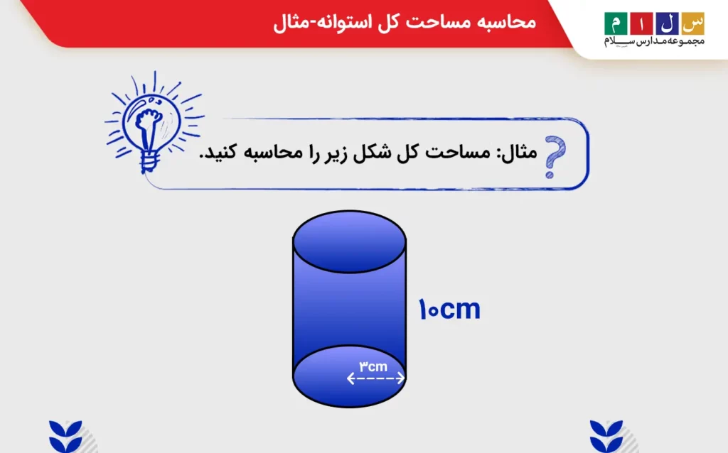 محاسبه مساحت کل استوانه-مثال