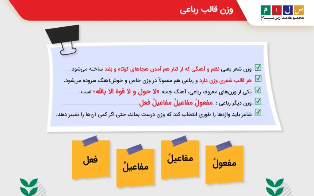 بررسی انواع وزن قالب رباعی