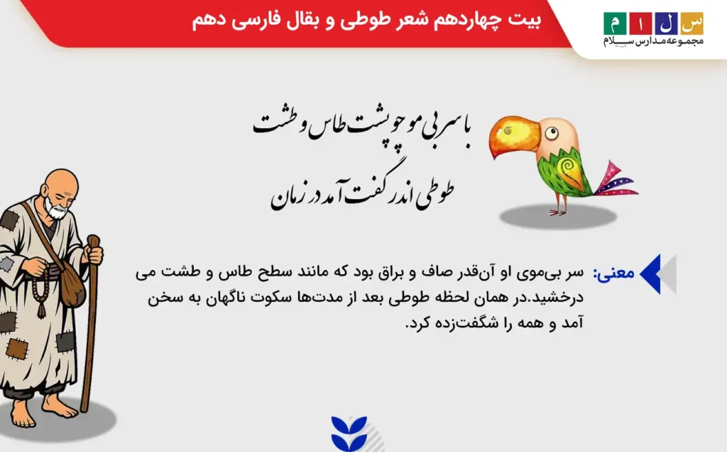 بررسی بیت چهاردهم حکایت طوطی و بقال فارسی دهم