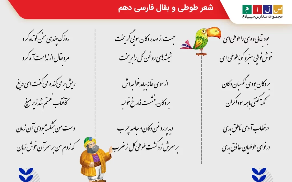 شعر طوطی و بقال فارسی دهم درس چهاردهم