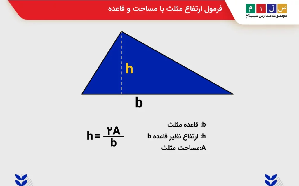 فرمول ارتفاع مثلث با مساحت و قاعده