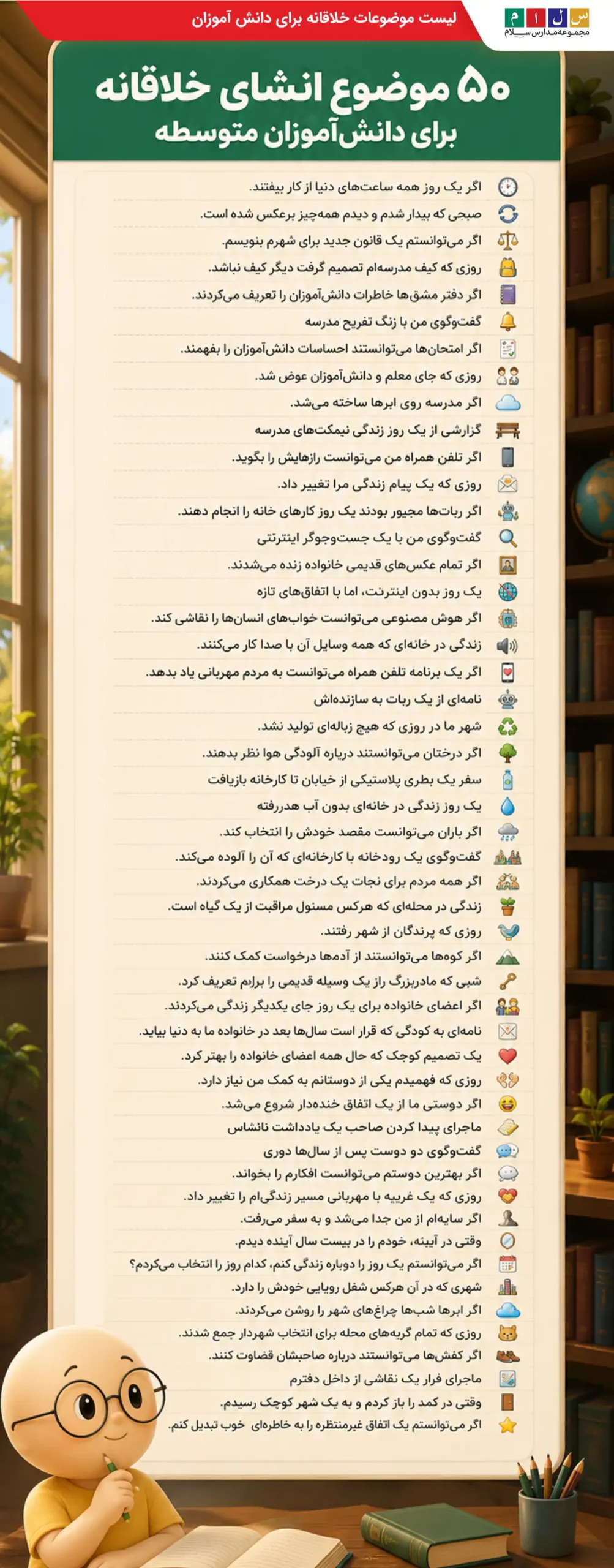۵۰ موضوع انشا 1405 جدید و جذاب