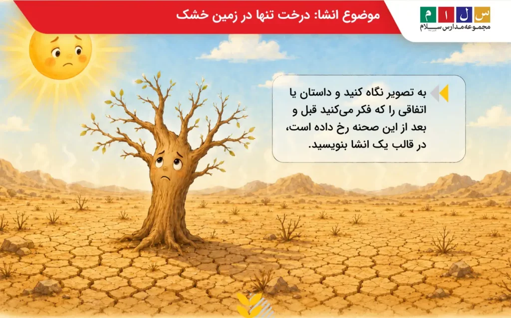 موضوع انشا تصویری درخت تنها در زمین خشک و منتظو بارش بارن