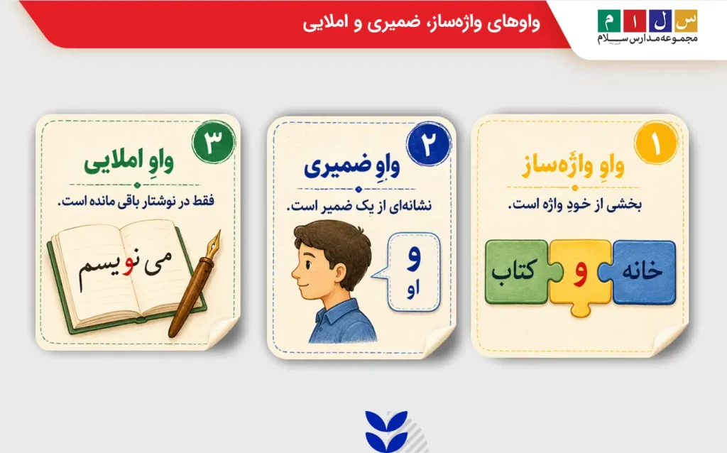انواع واوهای واژهساز، ضمیری و املایی شامل چیست؟