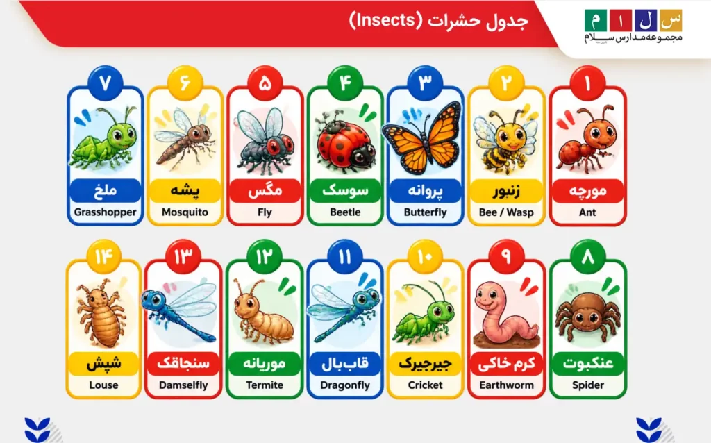 جدول کامل اسم فارسی و انگلیسی حشرات